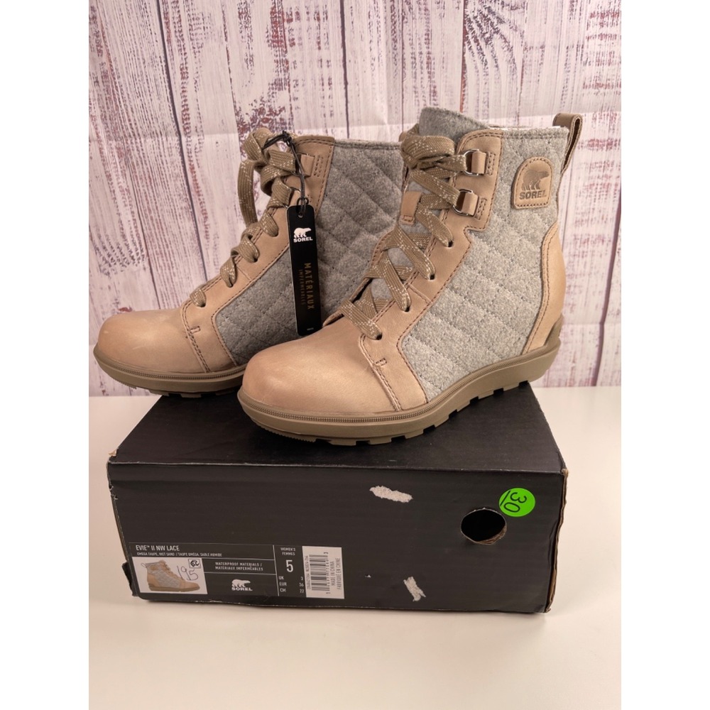 SOREL Womens Beige Mixed Media Heel Pull-Tab Evie Ii Round Toe Booties Size 5